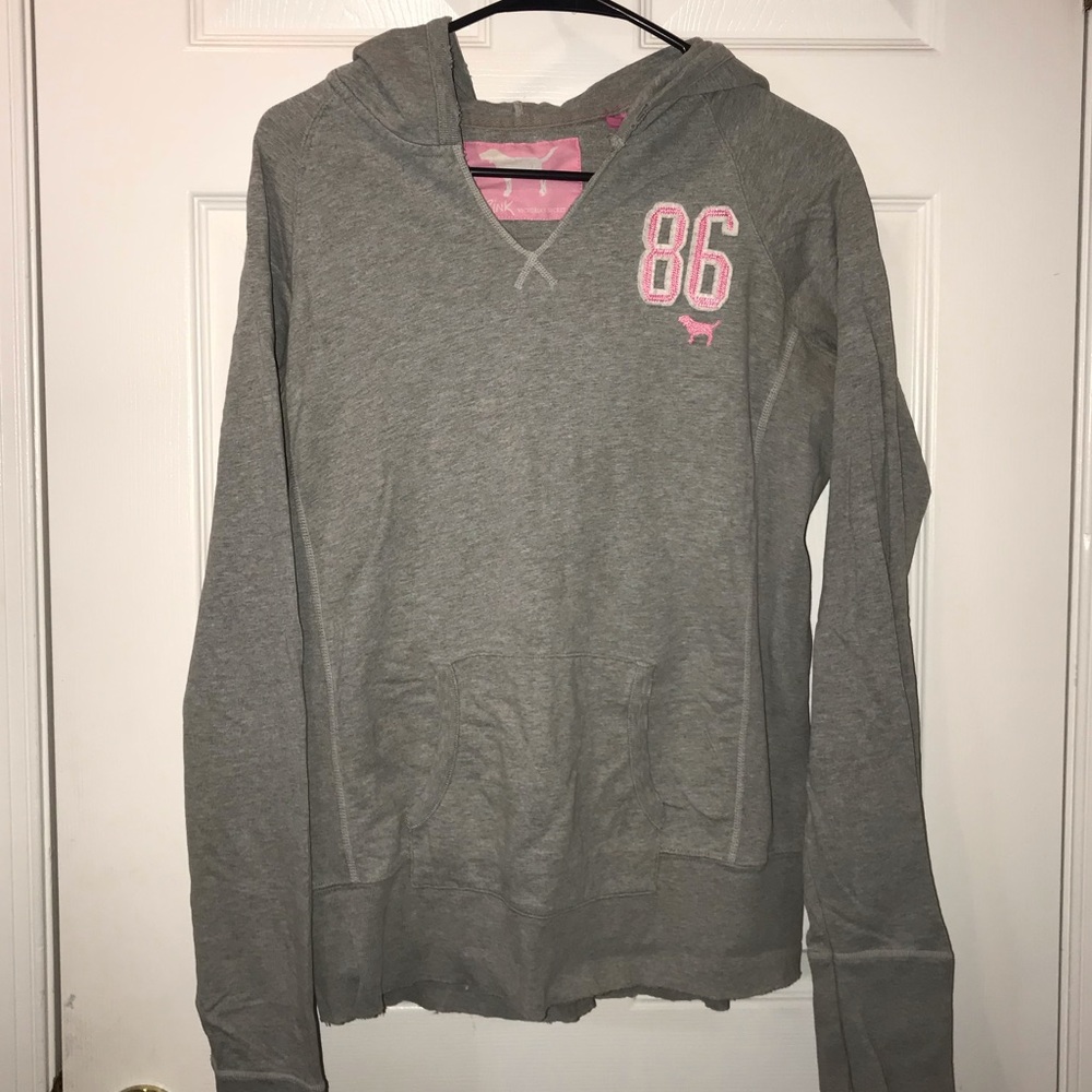 PINK Grey Hoodie Size LARGE